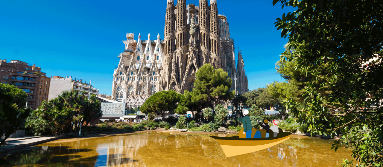 10 мест где. Барселона достопримечательности Гауди. Антонио Гауди фонтан на площади Каталонии. Саграда фамилия Испания. Церковь Святой Евлалии Майорка.